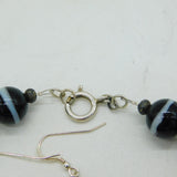Sterling Silver Banded Agate Glass Jewellery Suite Necklace, Bracelet, Earrings