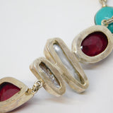 Sterling Silver Turquoise, Pearl & Rough Natural Ruby Necklace Vintage c1990s