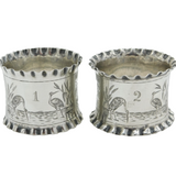 Victorian Sterling Silver No. 1,2 Aesthetic Napkin Rings Antique 1899 London