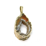 Sterling Silver Wrapped Agate Geode Slice Studio Pendant Contemporary c1990s