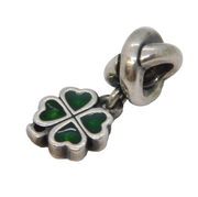 Sterling Silver Enamel Shamrock Charm Pendant Vintage c1970