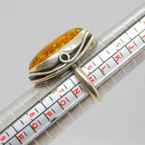 Sterling Silver Baltic Amber Vine Leaf Pattern Studio Ring Vintage c1970 Size M