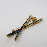 Sterling Silver Gilt, Pearl & Paste Crossover Brooch Vintage c1980