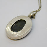 Sterling Silver & Large Labradorite Drop Pendant Necklace Vintage c1970s
