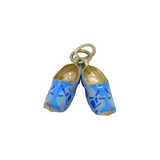 Sterling Silver Blue Windmill Pattern Pair Of Clogs Charm Pendant Vintage c1970s