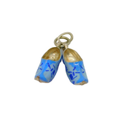 Sterling Silver Blue Windmill Pattern Pair Of Clogs Charm Pendant Vintage c1970s