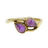 9ct Yellow Gold & Amethyst Set Leaf Form Crossover Dress Ring Vintage Sheffield