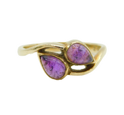 9ct Yellow Gold & Amethyst Set Leaf Form Crossover Dress Ring Vintage Sheffield