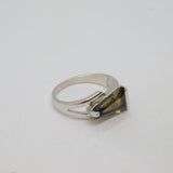 Sterling Silver Smoky Glass Set Modernist Band Ring Vintage c1990 Size P 1/2