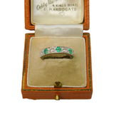 Boxed 18ct White Gold, 0.4ct Diamond & Emerald Half-Eternity Ring Vintage London
