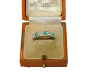 Boxed 18ct White Gold, 0.4ct Diamond & Emerald Half-Eternity Ring Vintage London