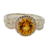 Sterling Silver Citrine & White Sapphire Dress Ring Vintage c1970 Size N 1/2