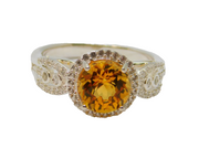 Sterling Silver Citrine & White Sapphire Dress Ring Vintage c1970 Size N 1/2