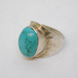 Taxco Style Sterling Silver & Cabochon Turquoise Signet Ring Vintage
