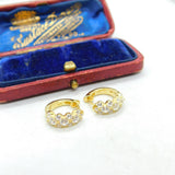 Sterling Silver Gilt & Diamond Paste Small Hoop Form Earrings Vintage c1990