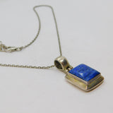 Sterling Silver Blue Sodalite Rectangle Drop Pendant With Chain Modern c1990