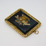19th Century Yellow Metal Micro Mosaic Doves of Pliny Pendant AF Antique c1860