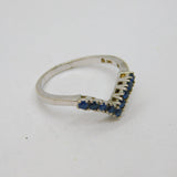 Sterling Silver 9 Sapphire Wishbone Band Dress Ring Vintage c1970 Size P 1/2