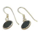 Pair of Sterling Silver Black Crystal Round Hook Drop Earrings Vintage c1970