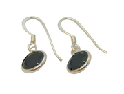 Pair of Sterling Silver Black Crystal Round Hook Drop Earrings Vintage c1970