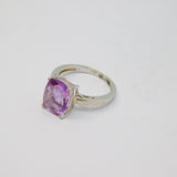 Sterling Silver Rectangle Amethyst Solitaire Dress Ring Vintage c1970 Size N 1/2