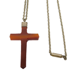 Victorian Sterling Silver Mounted Banded Agate Cross Pendant Necklace Antique