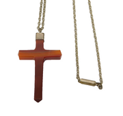 Victorian Sterling Silver Mounted Banded Agate Cross Pendant Necklace Antique