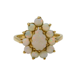 9ct Yellow Gold, White Opal Floral Cluster Ring Vintage Birmingham