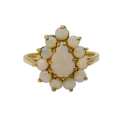 9ct Yellow Gold, White Opal Floral Cluster Ring Vintage Birmingham