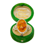 Sterling Silver Baltic Amber Large Oval Studio Ring Vintage c1970 Size P 1/2