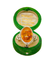 Sterling Silver Baltic Amber Large Oval Studio Ring Vintage c1970 Size P 1/2