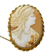 19th Century Pinchbeck Mounted Carved Shell Cameo Brooch Antique c1860