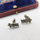 Pair of Sterling Silver Wise Owl Stud Earrings Vintage c1970