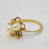 9ct Yellow Gold & Pearl Set Floral Spray Ring Vintage 1982 Birmingham