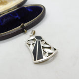 Sterling Silver Pearl and Onyx Bell and Flower Charm Pendant Vintage c1970