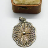 Sterling Silver Filigree Shield Charm Pendant Vintage c1970