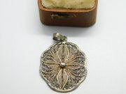 Sterling Silver Filigree Shield Charm Pendant Vintage c1970