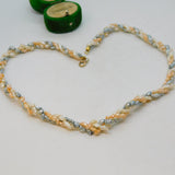 9ct Yellow Gold & Simulated Pearl Twisted Pattern Necklace Vintage c1980