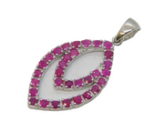 Sterling Silver & Natural Ruby Set Drop Pendant Vintage c1990s