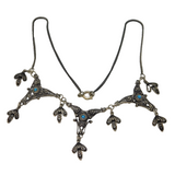 Sterling Silver Filigree Form Turquoise Set Dress Necklace Vintage c1970
