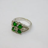 Sterling Silver Synthetic Emerald & White Sapphire Ring Vintage c1970 Size L 1/2