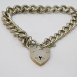 Sterling Silver Chunky Curb Link Heart Lock Charm Bracelet Vintage c1970s