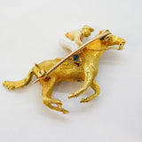 9ct Yellow Gold & Red-Cream Enamel Horse Racing Brooch Vintage 1973 Birmingham