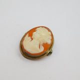 Continental .800 Silver & Gilt Carved Cameo Oval Brooch Or Pendant Vintage c1970
