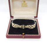 Boxed Art Deco 14ct White Gold & Diamond Set Natural Pearl Cuff Bracelet Antique