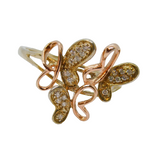 Sterling Silver Yellow & Rose Gold Gilt Butterfly Ring Vintage c2000 Size M 1/2