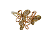 Sterling Silver Yellow & Rose Gold Gilt Butterfly Ring Vintage c2000 Size M 1/2