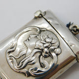 Edwardian Art Nouveau Sterling Silver Fairy Pattern Vesta Case Antique 1905