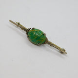 Sterling Silver Cabochon Green Hardstone Art Deco Bar Brooch Antique c1920's