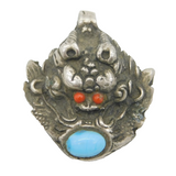 20th Century Indian White Metal, Turquoise & Coral Dragon Pendant Antique